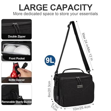 BAVGRED Lunch Box for Men Women,Reusable Large Double Deck Tactical Insulated Lunch Bag with Adjustable Shoulder Strap,Leakproof Tote Cooler Bag for Work Adults Picnic Beach Office-Green,12 Cans - Image 4