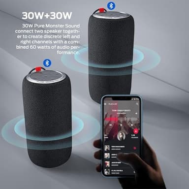 Monster S310 Upgraded Bluetooth Speaker, Portable Speaker, 30W True Wireless Stereo Pairing Deliver Dynamic Sound, IPX6 Waterproof, Bluetooth 5.2 Built-in Mic, 24H, for Family Outdoor Black - Image 3