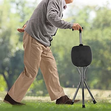 Hold 440 lbs Walking Cane Seat Folding Stick Height Adjustment 440 lbs Capacity Cane with Seat Tripod Stool Hiking Walking Massage Square Black - Image 6