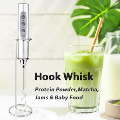 Sakgos Milk Frother with Stand Rechargeable-Handheld Frother Wand with 3 Stainless Whisks 3 Speed Adjustable, Electric Whisk Drink Mixer, Foam Maker Blender for Matcha Latte Cappuccino Chocolate - Image 5