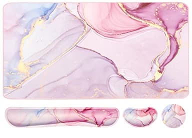 Keyboard Mouse Pad Set, Extended Mouse Pad+Keyboard Wrist Rest Support, Memory Foam Ergonomic Easy Typing, 3Pcs (35.4×15.7 in) Desk Pad Set for Home Office Study Game- Pink Marble - Image 1