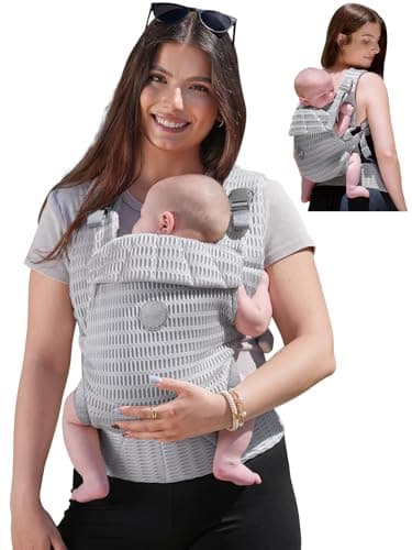 Grownsy Baby Carrier Newborn to Toddler (7-44lbs), Ergonomic & Cozy Wraps with One-Click Buckle, Mesh & Head Support for Hands-Free Comfort, Silver Gray - Image 1