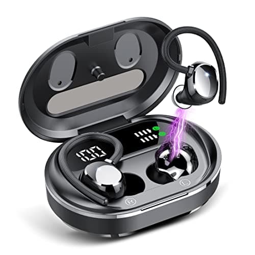 Wireless Earbuds, 2023 New Ultralight Sport Bluetooth 5.3 Headphones In Ear with LED Display, Built-in Mic Earphones, IPX7 Waterproof Wireless Headphones with Earhooks for Gym Workout (Black) - Image 1