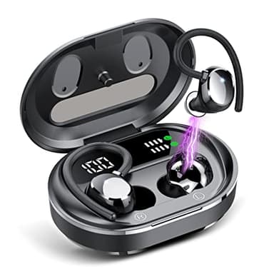 Wireless Earbuds, 2023 New Ultralight Sport Bluetooth 5.3 Headphones In Ear with LED Display, Built-in Mic Earphones, IPX7 Waterproof Wireless Headphones with Earhooks for Gym Workout (Black) - Image 1