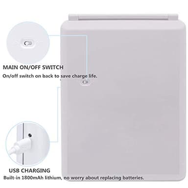 deweisn Folding Lighted Makeup Mirror with 72 LEDs 3 Colors Light Modes USB Rechargable 1800mA Batteries Portable Ultra Thin Compact Vanity Mirror Dimmable Travel Mirror - Image 6