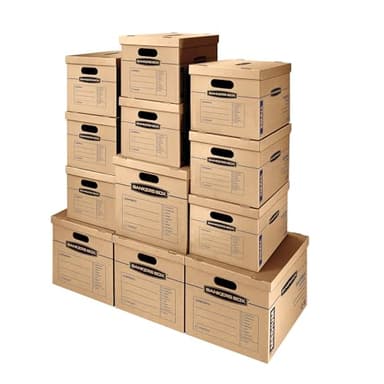 Bankers Box Classic Moving Box 12 Pack Kit, Reinforced Handles, Tape-Free Assembly, Box with Lid, 8 Small and 4 Medium Boxes (7716401) - Image 1