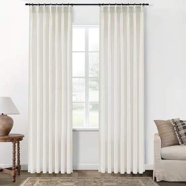 SHINELAND Pinch Pleated Linen Curtains 96 Inch Long 2 Panel Set for Living Room,Sheer Light Filtering Cream Cortinas Elegantes para Sala Modernas 2025 Floor to Ceiling Length Curtains - Image 9