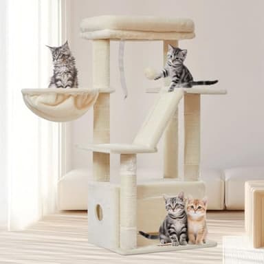 Taoqimiao Cat Tree,38.5-Inch Cat Tower for Indoor Cats,Suitable for Kittens with Luxurious cat condo with Adjustable Baskets and Luxurious Perch Beige MS029SM - Image 8