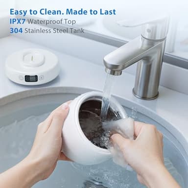CANHOPE Ultrasonic Retainer Cleaner Machine, 42kHz Professional for Dentures, Aligners, Mouth Guards, Jewelry - IPX7 Waterproof Durable Removable Base and Top Cover, 3 Timer Settings, Quiet White - Image 4