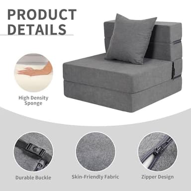 LOVMOC Folding Sofa Bed, High-Density Memory Foam Sofa Bed with a Fluffy Pillow, Floor Couch Guest Bed, Single Size, Dark Grey - Image 4