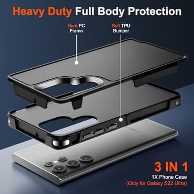 zapica Designed for Samsung Galaxy S22 Ultra Case, [Military Drop Protection] [Dual Layer Structure Design] Heavy Duty Shockproof Non-Slip Phone Cover for Galaxy S22 Ultra, Black - Image 3