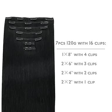 WENNALIFE Clip in Hair Extensions Real Human Hair, 18 Inch 120g 7pcs Jet Black Hair Extensions Clip in Human Hair Remy Clip in Hair Extensions Natural Human Hair Extensions Double Weft - Image 2