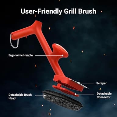 ThermoMaven BBQ Grill Brush Bristle Free - 17" Safe Steam Grill Cleaner Brush with Scraper and 3 Brush Heads for Porcelain/Gas/Charcoal Grill Outdoor Grill Barbecue Cleaner - Image 2