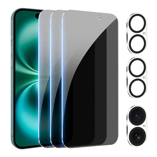 PEHAEL 3+3Pack for iPhone 16 Privacy Screen Protector with Camera Lens Protector Full Coverage Anti-Spy Tempered Glass Film 9H Hardness Easy Installation Bubble Free [6.1 inch] - Image 1
