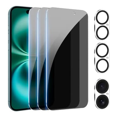 PEHAEL 3+3Pack for iPhone 16 Privacy Screen Protector with Camera Lens Protector Full Coverage Anti-Spy Tempered Glass Film 9H Hardness Easy Installation Bubble Free [6.1 inch] - Image 1