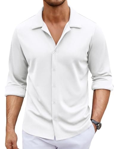 COOFANDY Men's Long Sleeve Button Down Wrinkle Free Dress Shirt Business Casual Untucked Stretch Muscle Fit Shirts White - Image 1