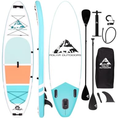 Polar Outdoors by Roc Inflatable Stand Up Paddle Board with Premium SUP Paddle Board Accessories, Wide Stable Design, Non-Slip Comfort Deck for Youth & Adults (Mist W Kayak Seat) - Image 1