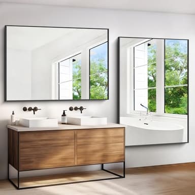 BONEWEI Bathroom Mirror,60x40 inch Bathroom Mirrors for Over Sink,Large Wall Mirror for Bathroom Wall Mounted Rectangle Mirrors,Black Vanity Mirror for Living Room,Bedroom Entryway,Horizontal/Vertical - Image 3
