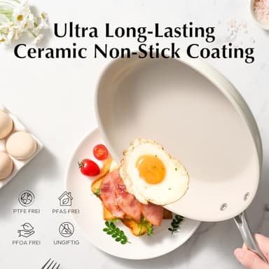 Redchef Nonstick Frying Pans Set, Ceramic Pan Skillet, Non Toxic Pans for Cooking, 8" 9.5" 11" Ceramic Frying Pan Set PFAS & PTFE & PFOA Free with Stay Cool Handle, Dishwasher & Oven Safe, Beige White - Image 5