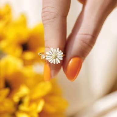 Aoeam Sunflower Fidget Ring - Silver Sunshine Spinning Daisy Adjustable Anti-Anxiety Spinner Ring with Cubic Zircon - Gift for Teens, Women - Image 2