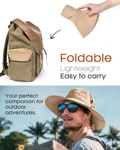 FURTALK Sun Hats for Men Fishing Hat UPF 80+ Foldable Wide Brim Outdoor Hiking Beach Summer Hats Khaki - Image 3