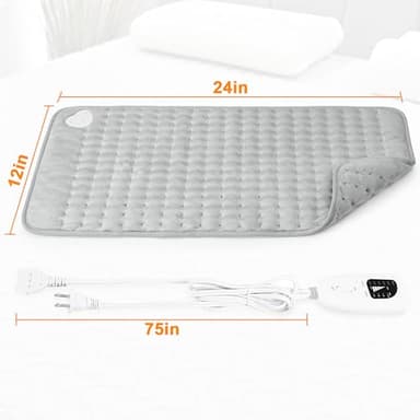 Heating Pad,Electric Heating Pads for Back,Neck,Abdomen,Moist Heating Pad for Shoulder,Knee,Arms,Legs,Dry/Moist Heat & Auto Shut Off,Birthday Gifts for Men and Women(Light Gray, 24''×12'') - Image 7