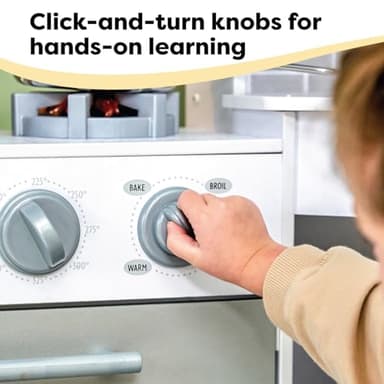 KidKraft Ultimate Corner Wooden Play Kitchen with Lights & Sounds, Play Phone and Curtains, White - Image 11