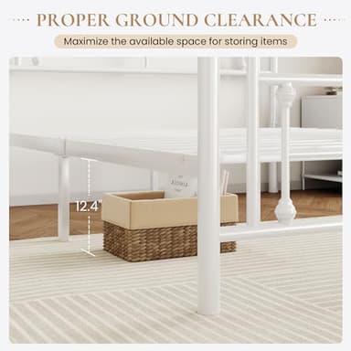 SHA CERLIN 14 Inches Queen Size Metal Platform Bed Frame/Vintage Iron-Art Headboard and Footboard/Mattress Foundation for Storage/No Box Spring Needed/Noise-Free/Easy Assembly/White - Image 5