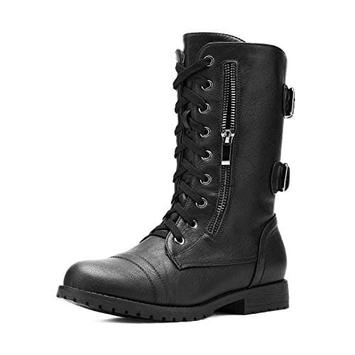 DREAM PAIRS Women's Combat Boots, Mid Calf Built-in Wallet Pocket Lace up Military Ankle Booties,Size 8.5,Classic Black,TERRAN - Image 1