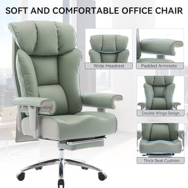 Efomao Big and Tall Green Office Chair 450LBS – Ergonomic High-Back Executive Chair with Footrest, Adjustable Padded Armrests, PU Leather Computer Chair with Lumbar Support for Home or Office，Green - Image 6