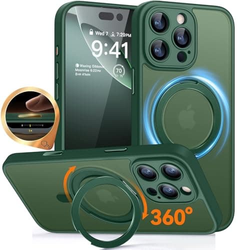 CANSHN 360° Spin Magnetic Stand for iPhone 16 Pro Max Case with Camera Control [Full Camera Protection] [Compatible with Magsafe] Translucent Matte Shockproof Protective Phone Cover 6.9" - Deep Green - Image 1