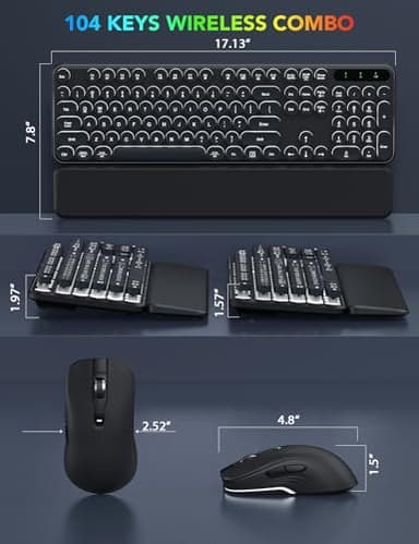 Wireless Keyboard and Mouse Backlit - Typewriter Keyboard with Magnetic Wrist Rest, Retro Round Keycaps, Light Up Letters, 2.4GHz Cordless Combo for Mac, Windows, PC, Laptop, Trueque [Upgraded] - Image 7