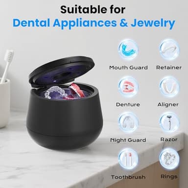 45kHz Ultrasonic Retainer Cleaner, 200ML Dental Cleaning Pod for Dentures, Mouth Guards, Braces, Aligner, Toothbrush Jewelry and More, UV Denture Cleaner with 4 Modes & Digital Timer - Image 6