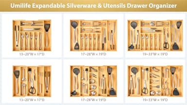 Umilife Large Expandable Kitchen Silverware Utensils Drawer Organizer, 2.5" Extra High Adjustable Drawer Divider with Curved Grooves, Bamboo Wood Cutlery Tray Flatware Holder - Image 7