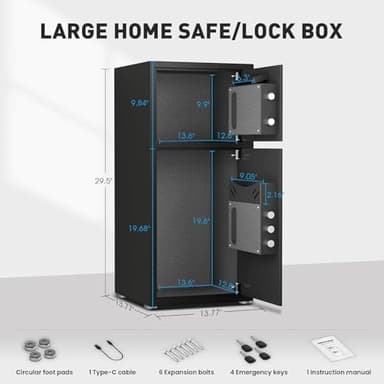 SAFE,6.5 Cu ft Large Safe Box Fireproof Waterproof,with LED Light fire proof safe for home documents,Fingerprint password personal Safe with Deposit Slot & Dual Alarm System,Security Box fo Valuables - Image 4