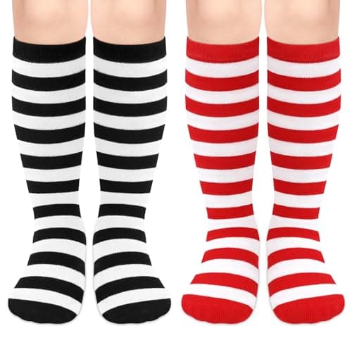 Sarfel Kids & Toddler Halloween & Christmas Socks, Unisex, Black & Red, Striped, Knee-High, Medium Size, 3-6 Years, Modern Style, Soccer, 1 Count - Image 1