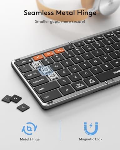 Samsers Foldable Bluetooth Keyboard with Touchpad, Full-Size Wireless Folding Key Board with PU Leather, Portable Travel for iOS Android Windows Mac OS, Support 3 Devices (BT5.1 x 3) - Image 5