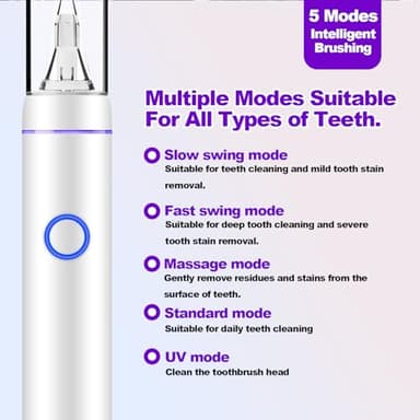 Metal Electric Toothbrush with UV Mode, Vibration and Oscillation Electric Toothbrush for Adults, 6 Brush Heads & Travel Case & Dust Cover, 5 Modes & Built in Timer, One Charge Last 120 Day（Sliver） - Image 3