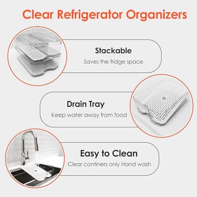 Fridge Organizers and Storage, 6 Pack Clear Freezer Organizer Bins with Lids for Kitchen, Pantry, Refrigerator, Food, Fruit, Vegetable Storage - Image 3