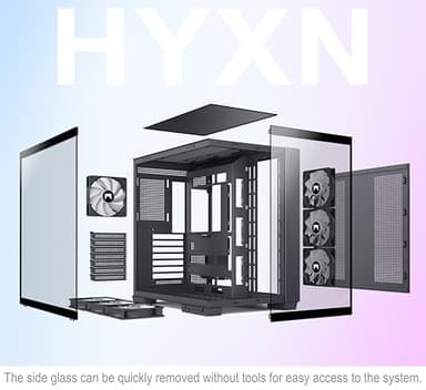 HYXN H1 HYXN ATX PC Case - Pre-Installed with 7 PWM ARGB Fans - Dual Cavity Mid-Tower PC Gaming Case - with Type-C - Can Hold up to 3X 360mm heatsinks simultaneously (Black, H1) - Image 7