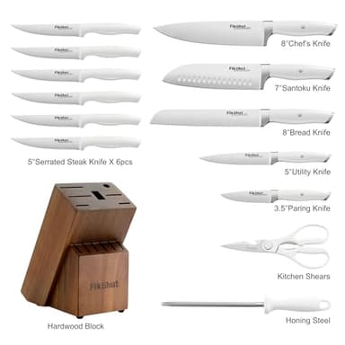Knives Set for Kitchen, FIKSHOT 14PCS Kitchen Knife Set with Block, High Carbon Stainless Steel Full Tang Knife Sets Razor-Sharp Blade Professional Chef's Knife for Housewarming (WHITE) - Image 5