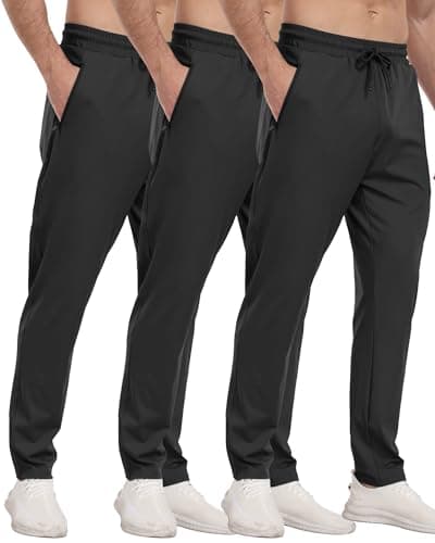 3 Pack Mens Athletic Sweatpants with Zipper Pockets,Workout Gym Joggers Pants for Men Running Jogging Pants-3Black-M - Image 1