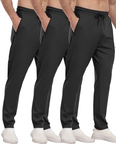 3 Pack Mens Athletic Sweatpants with Zipper Pockets,Workout Gym Joggers Pants for Men Running Jogging Pants-3Black-M - Image 1