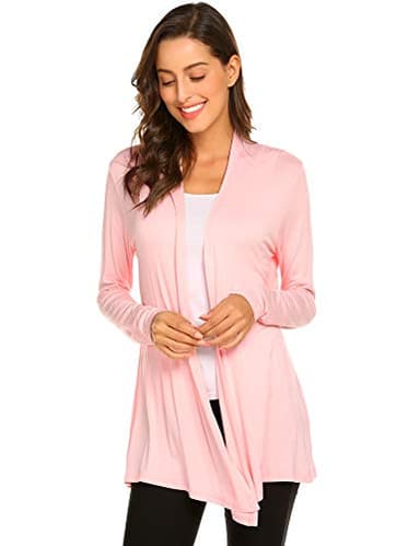 Newchoice Womens Dressy Casual Long Sleeve Open Front Cardigan Sweaters Soft Drape Summer Lightweight Cardigan (Light Pink, M) - Image 2