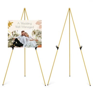 Display Artist Easel Stand - 63" Instant Tripod Collapsible Portable Floor Easel - Easy Folding Adjustable Art Poster Metal Stand for Display Show, Wedding, Painting - Gold - Image 5