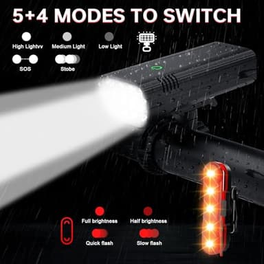 YANRI Bike Lights 8 LED Lights for Night Riding, 1500 Lumen Ultra Bright Bicycle Light Set, Rechargeable Waterproof Multi-Function for Kids Adults - Image 4