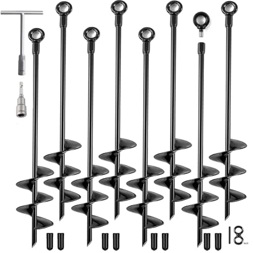 Fabulas Ground Anchors Heavy Duty, Swing Set Anchor Kit 18 Inch 8 Pack Screw in Earth Anchors Trampoline Stakes High Wind Metal Auger Anchor for Shed Tent Carports Securing Animals Camping Mobile Home - Image 1
