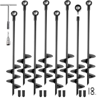 Fabulas Ground Anchors Heavy Duty, Swing Set Anchor Kit 18 Inch 8 Pack Screw in Earth Anchors Trampoline Stakes High Wind Metal Auger Anchor for Shed Tent Carports Securing Animals Camping Mobile Home - Image 1