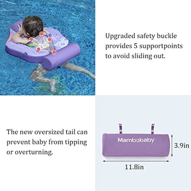 Luckclubtojoy Add Tail Mambobaby Float with Canopy, Baby Floats for Pool Non-Inflatable Waist Float Swim Training Toy with UPF 50+ UV Sun Canopy (Contrast-Purple) - Image 3