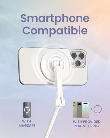 KraftGeek Magnetic Phone Tripod for iPhone MagSafe – 66'' Automatic Selfie Stick with Remote, Portable Tripod Stand for Video Recording, Travel, Vlogging (White) - Image 6